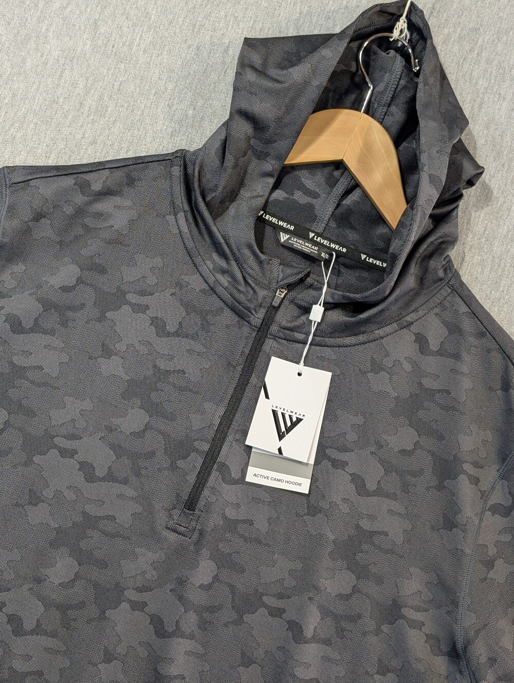 Levelwear Active Camo Hoodie Men's XL Grey Black 1/4 Zip